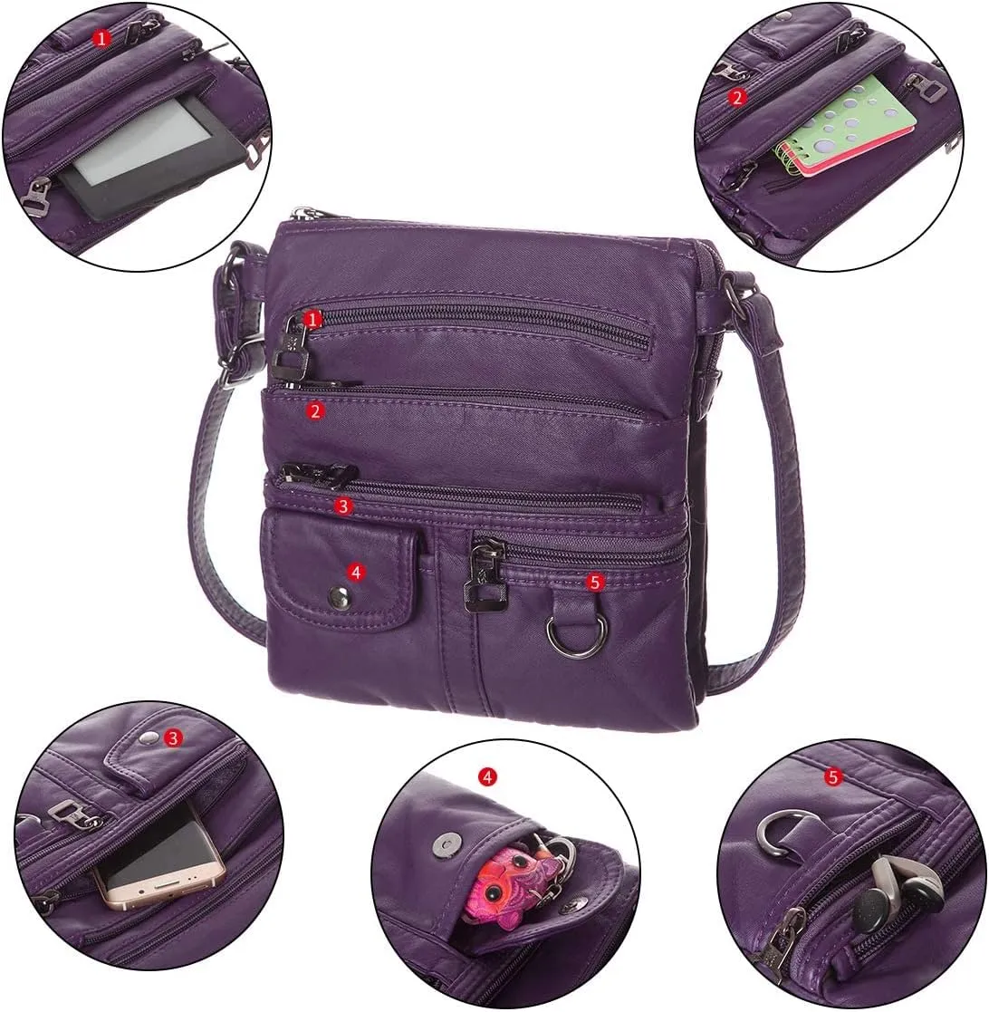 MINICAT Crossbody Purses for Women Multi Pocket Crossbody Bag Soft Leather Cross Body bag for Woman Small Shoulder Bags