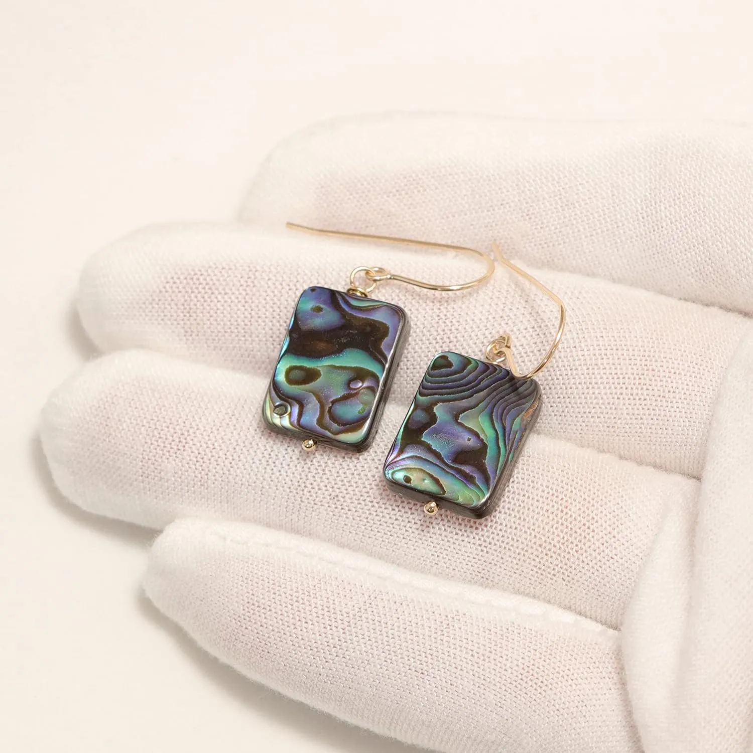 Mother of Pearl Earrings Abalone Paua Shell Peacock Blue Simple MOP Rectangle Everyday Dangles