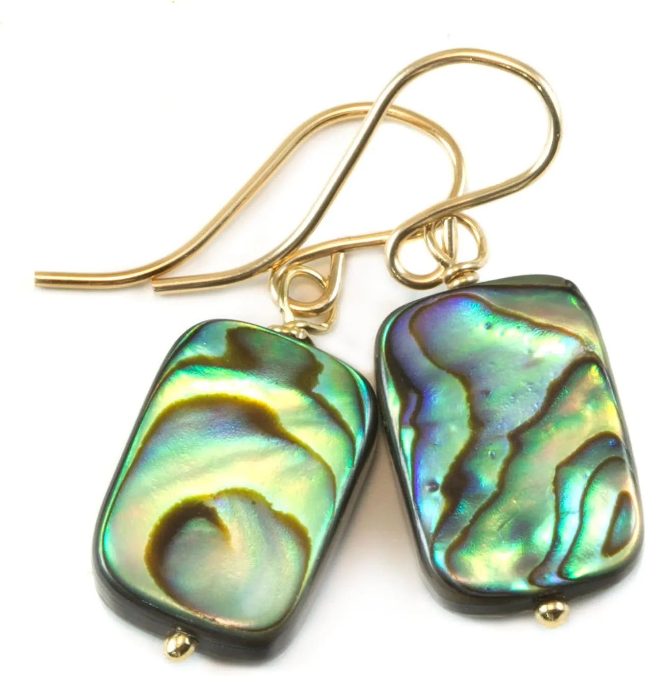 Mother of Pearl Earrings Abalone Paua Shell Peacock Blue Simple MOP Rectangle Everyday Dangles