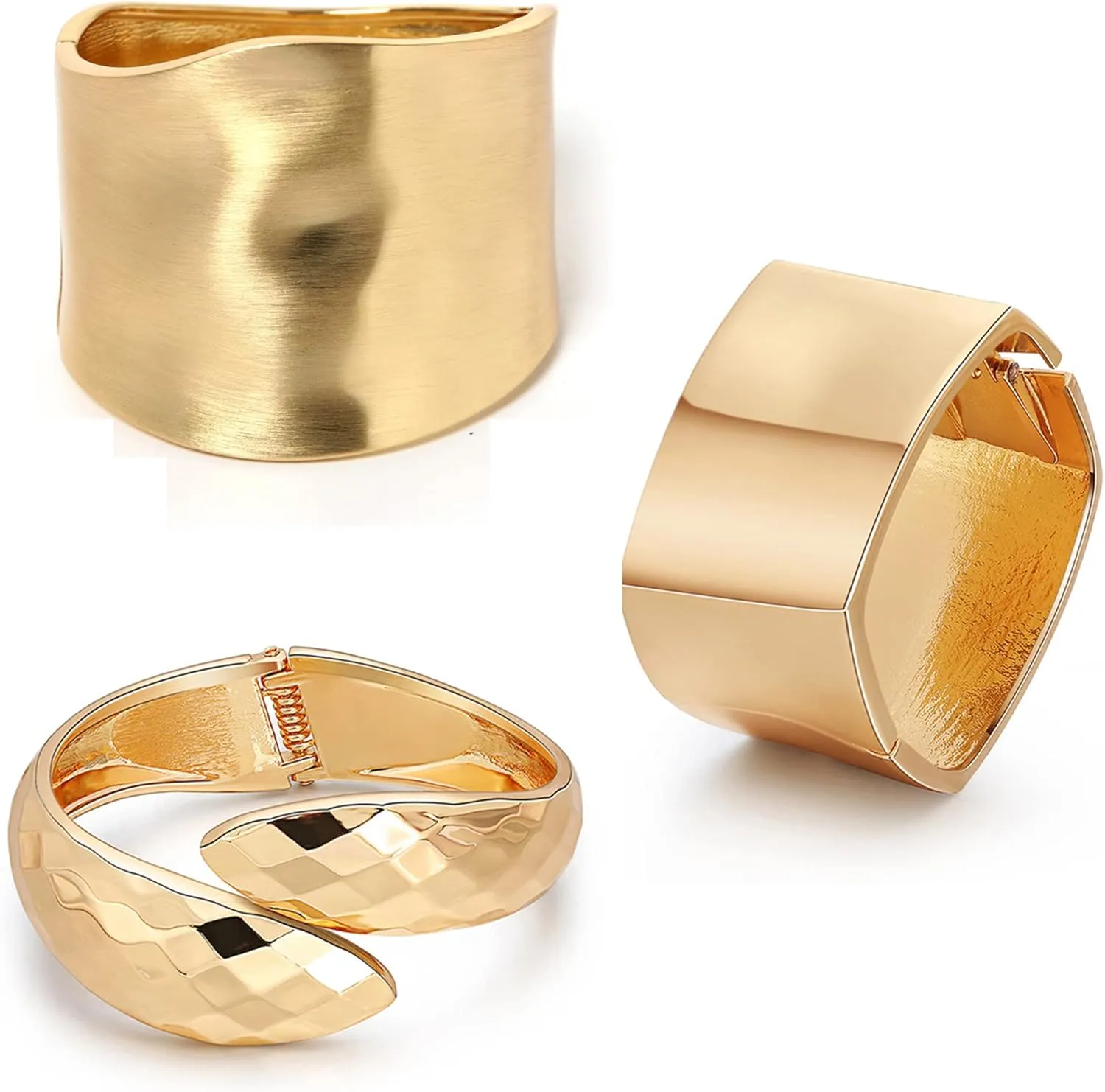 MOZAKA 1-3Pcs Gold Plated Bangle Bracelets for Women Open Hinged Bangle Bracelets Chunky Polished-Finish Wrist Cuff Wrap Bracelets Minimalist Twist-Grooved Wide Cuff Bracelet