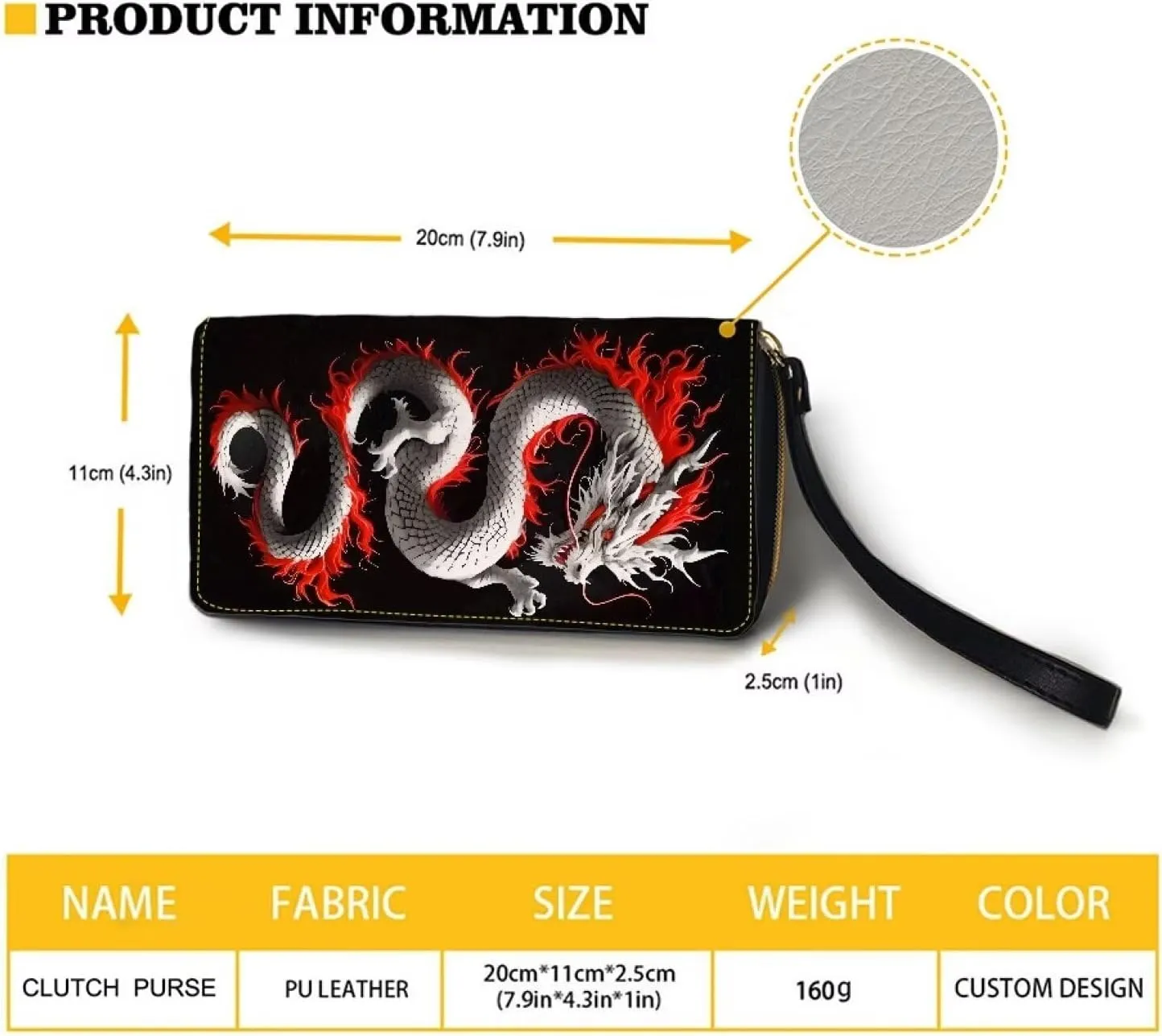 Mumeson Asian Dragon PU Leather Wallet for Men, Portable Clutch Coin Purse with Zipper Wristlet Coin Case Wallet Casual Travel Mini Handbags