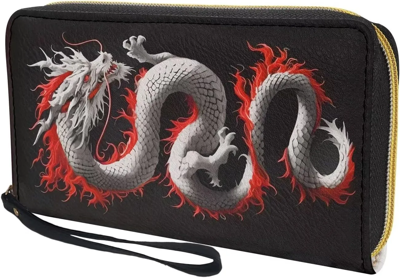 Mumeson Asian Dragon PU Leather Wallet for Men, Portable Clutch Coin Purse with Zipper Wristlet Coin Case Wallet Casual Travel Mini Handbags