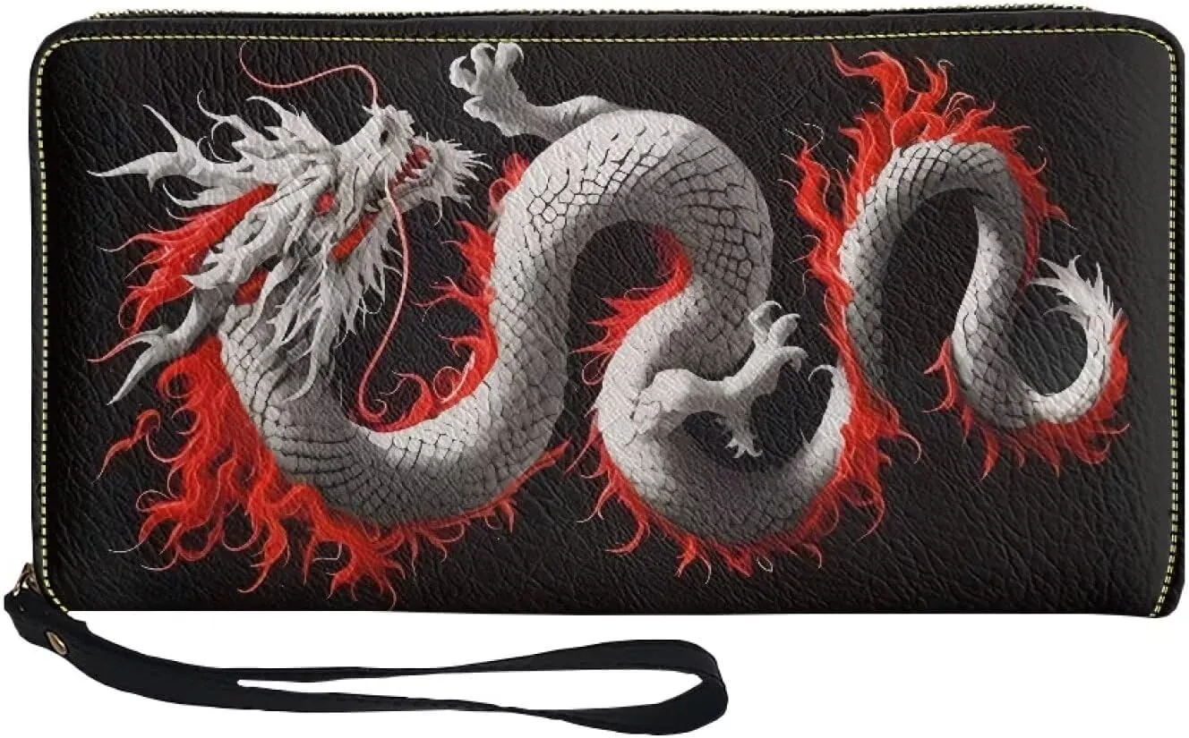 Mumeson Asian Dragon PU Leather Wallet for Men, Portable Clutch Coin Purse with Zipper Wristlet Coin Case Wallet Casual Travel Mini Handbags