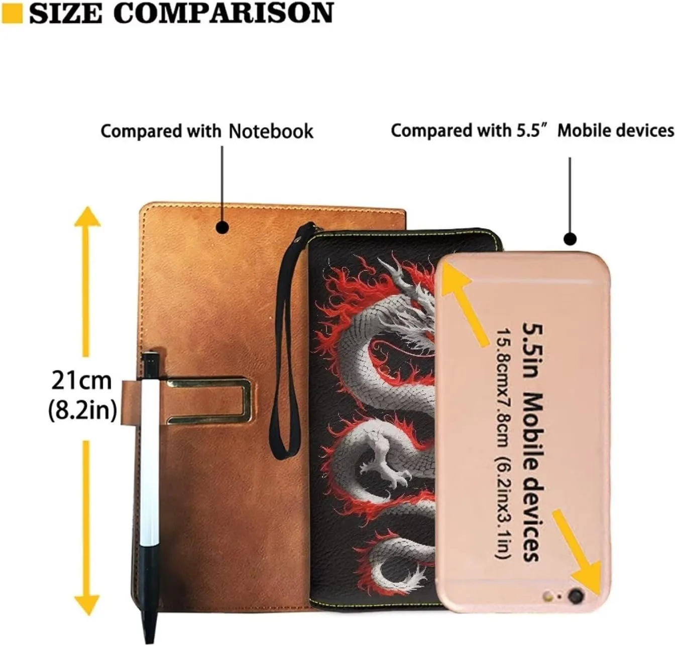 Mumeson Asian Dragon PU Leather Wallet for Men, Portable Clutch Coin Purse with Zipper Wristlet Coin Case Wallet Casual Travel Mini Handbags