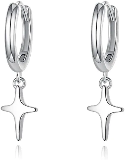 MYHAO 925 Sterling Silver Star Drop Hoop Earrings for Women Teens Star Huggie Earrings Drops Hypoallergenic