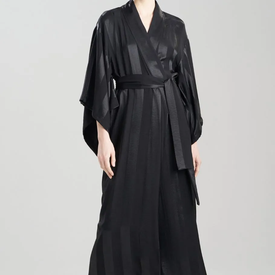 Natori Satin Jacquard Stripe Robe U74007 in Black