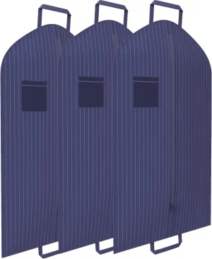 Navy Pinstriped Suit Garment Travel Bags 3 Pack With ID Tag Window - 40" X 24"