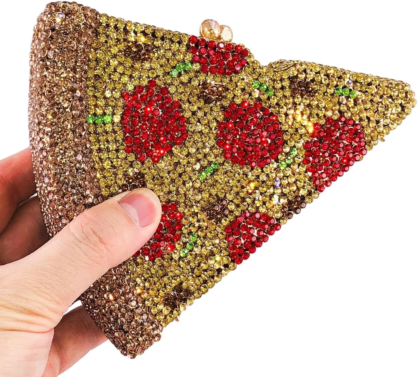 Novelty 3D Pizza Shape Women Crystal Clutch Evening Bag Party Prom Dinner Rhinestone Clutch Purses and Handbags,Mini