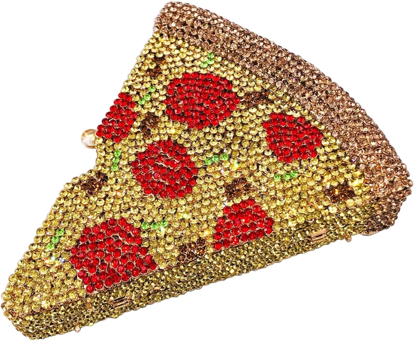 Novelty 3D Pizza Shape Women Crystal Clutch Evening Bag Party Prom Dinner Rhinestone Clutch Purses and Handbags,Mini