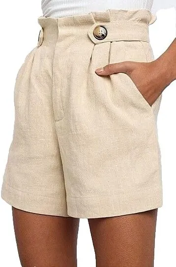 NXH Beige Button Paper Bag Shorts Size XXL