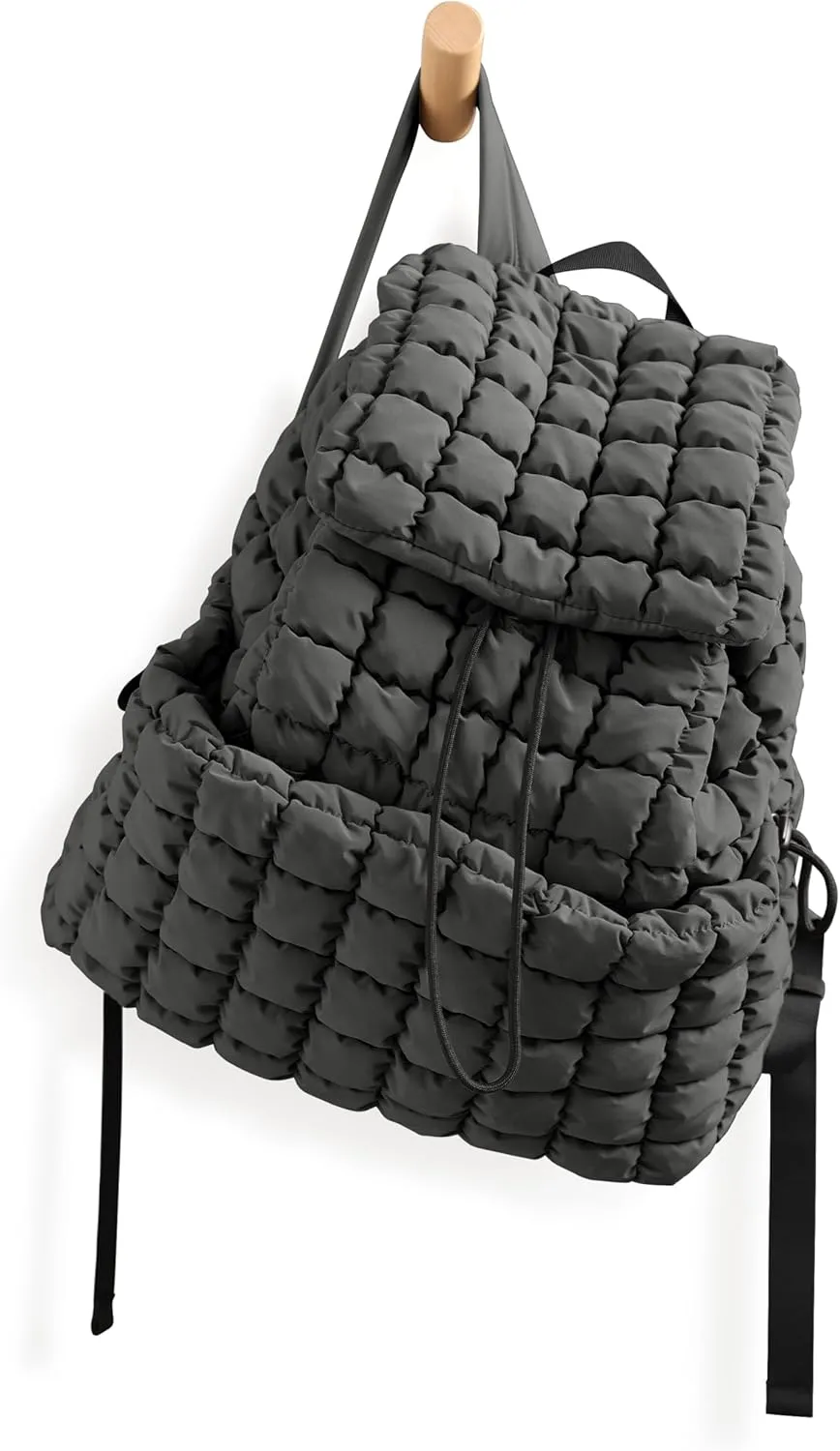 ODODOS Quilted Backpack 2.0 for Women Lightweight Puffer Hiker Pack Drawstring Padding Travel Gym Bag, Charcoal