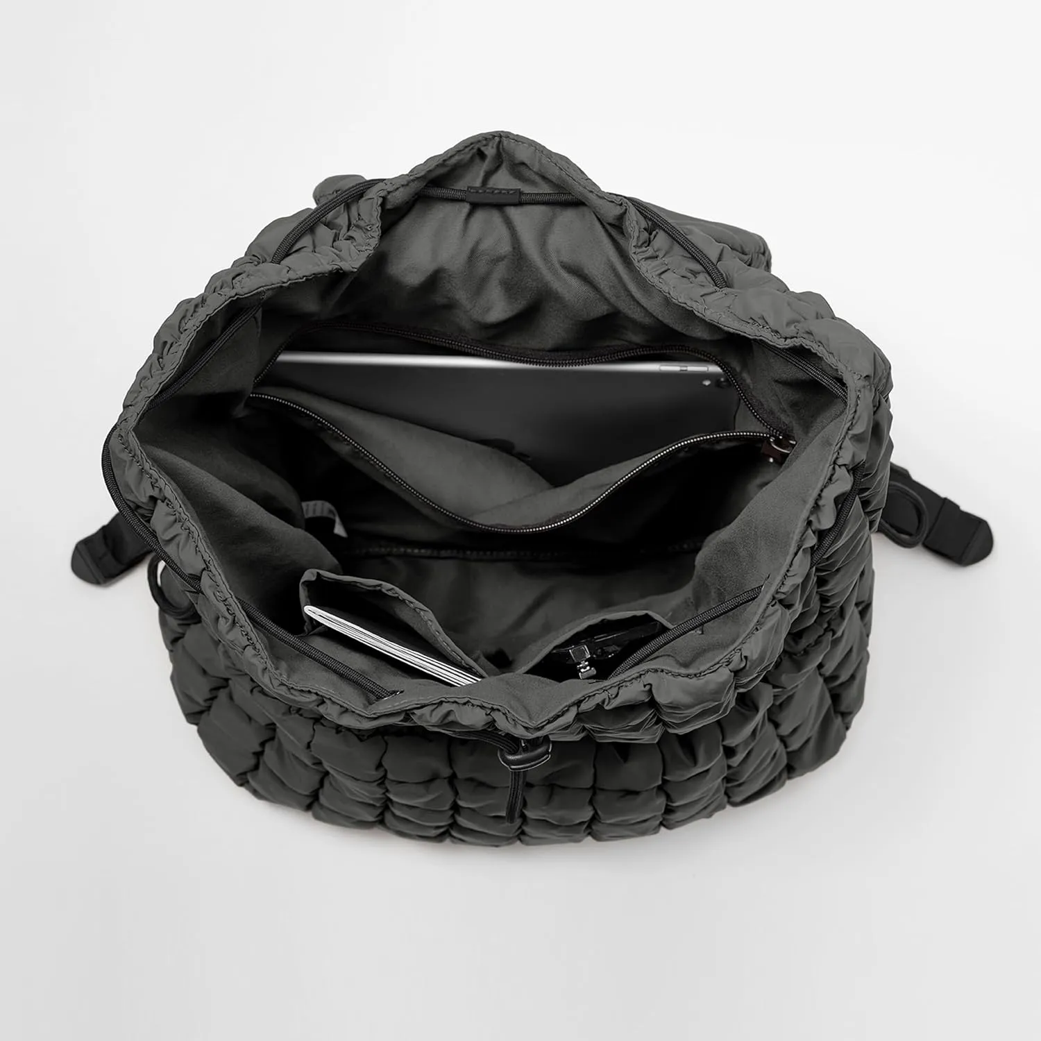 ODODOS Quilted Backpack 2.0 for Women Lightweight Puffer Hiker Pack Drawstring Padding Travel Gym Bag, Charcoal