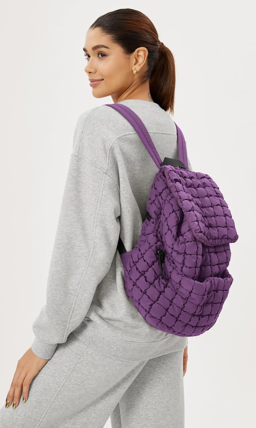 ODODOS Quilted Backpack 2.0 for Women Lightweight Puffer Hiker Pack Drawstring Padding Travel Gym Bag, Deep Purple