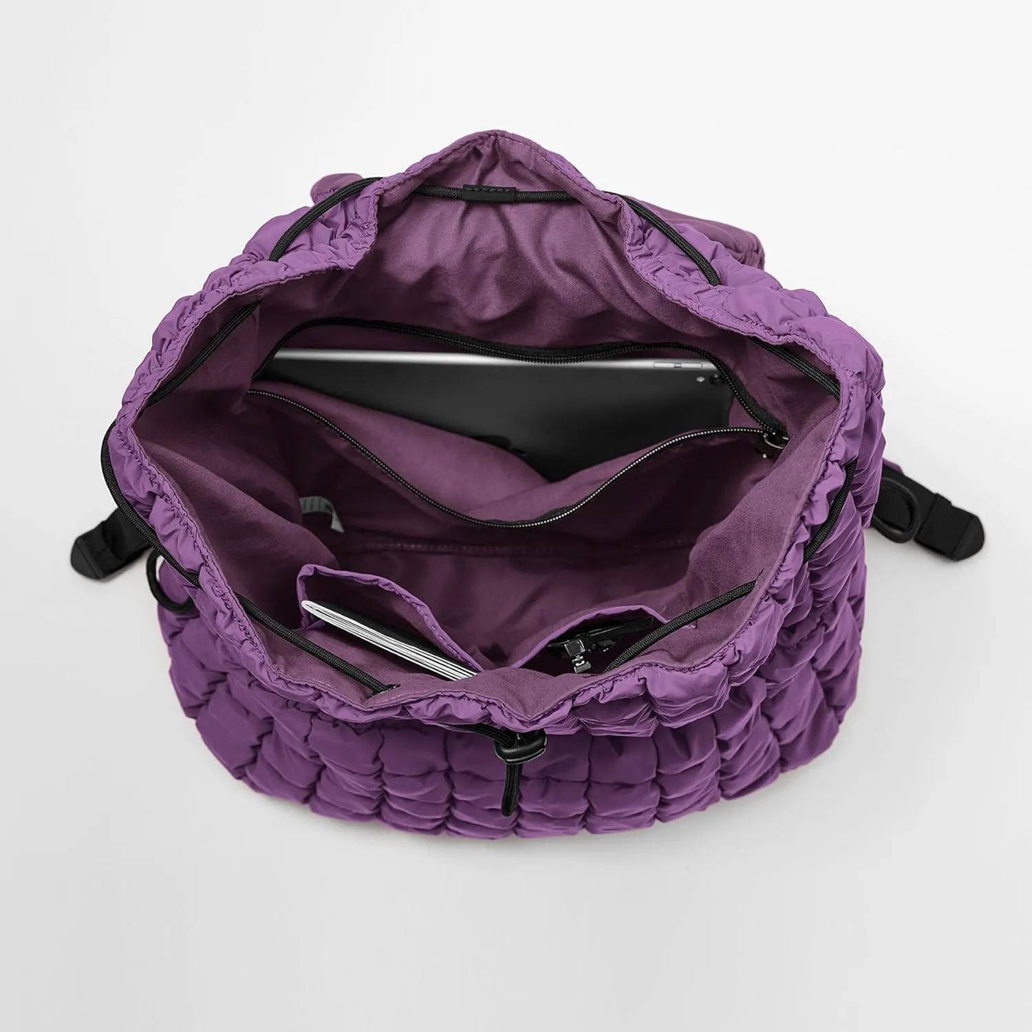 ODODOS Quilted Backpack 2.0 for Women Lightweight Puffer Hiker Pack Drawstring Padding Travel Gym Bag, Deep Purple