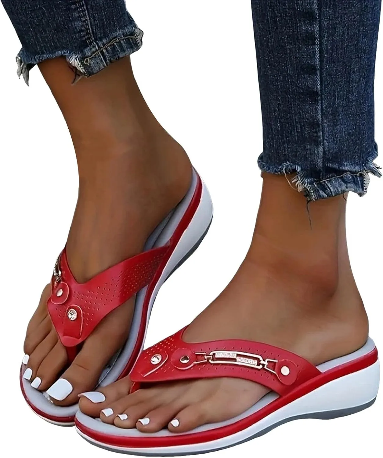 Orthopedic Sandals for Women Arch Support, 2025 Summer Open Toe Dressy Comfortable Lightweight Flip-Flops Bohemia Beach Vacation Walking Casual Outdoor Slides Shoes with Arch Support