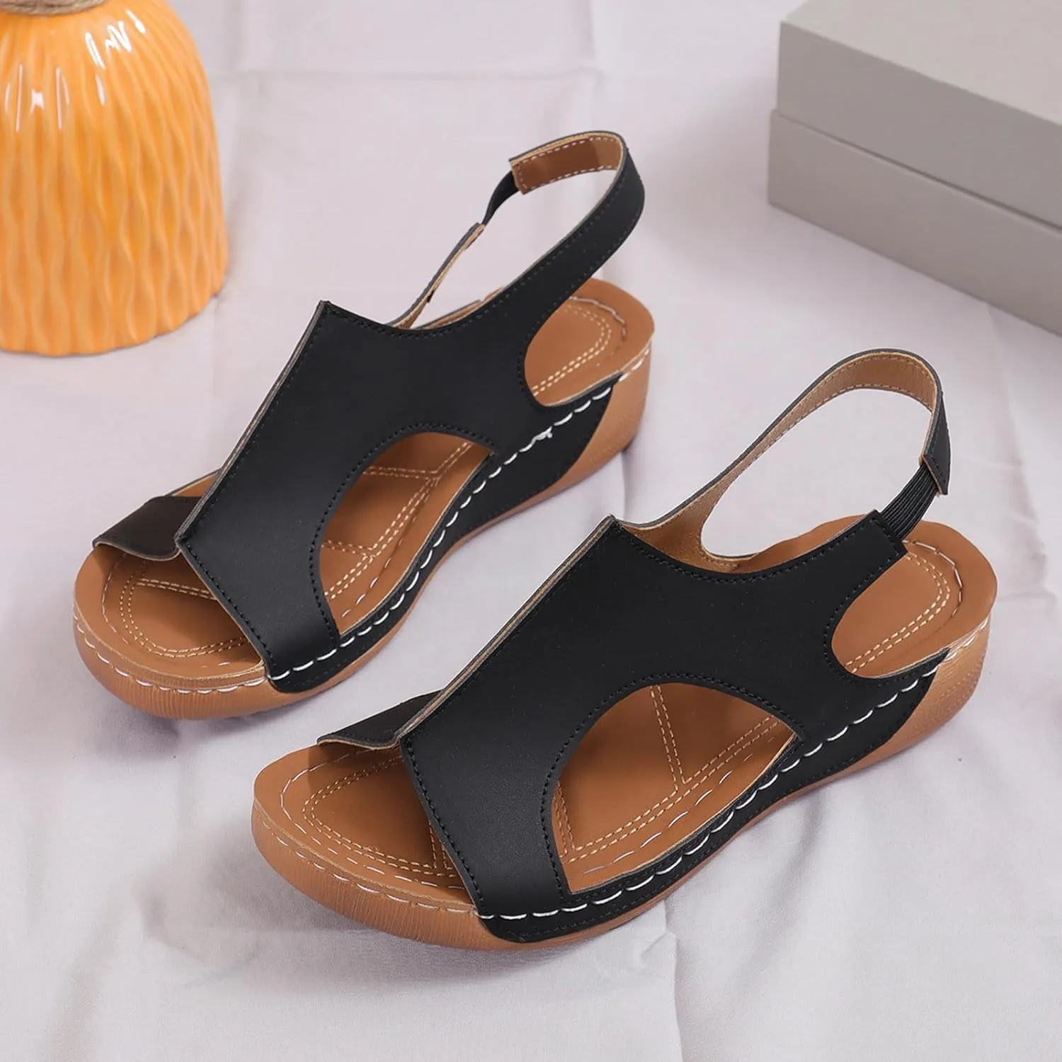 Orthopedic Sandals for Women Arch Support Comfortable Wedge Sandals Ankle Strap Open Toe Platform Slingback Summer Shoe