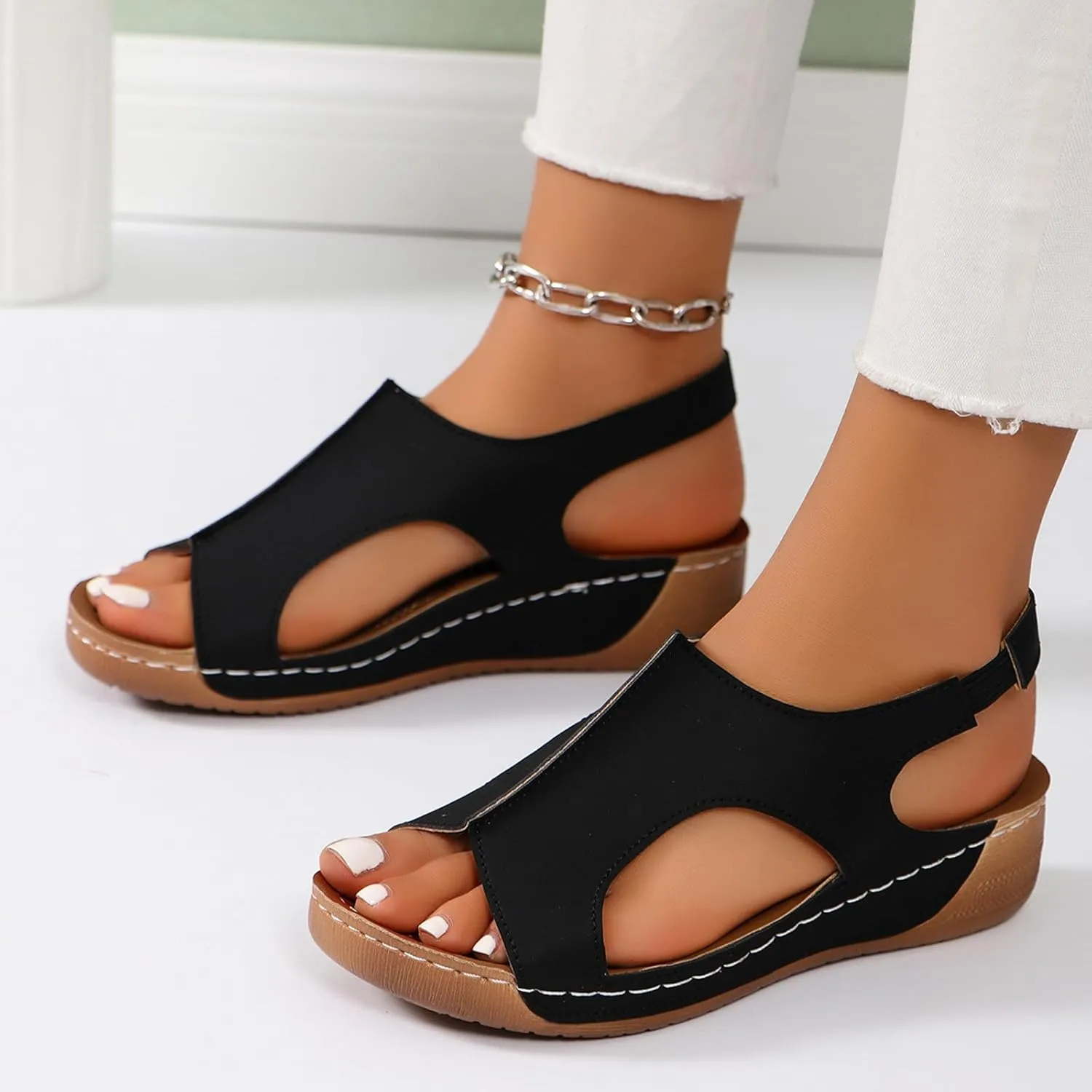Orthopedic Sandals for Women Arch Support Comfortable Wedge Sandals Ankle Strap Open Toe Platform Slingback Summer Shoe