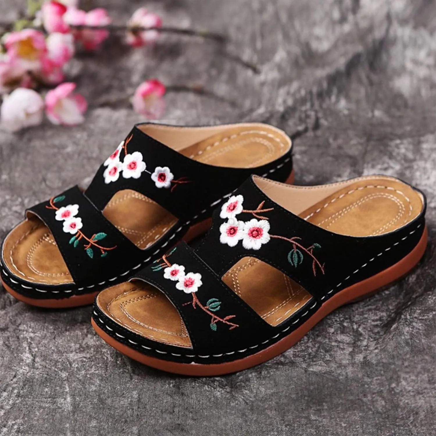 Orthopedic Sandals for Women, Women Dressy Summer Embroidery Wedge Comfy Sandals Plantar Fasciitis Arch Support Sandals