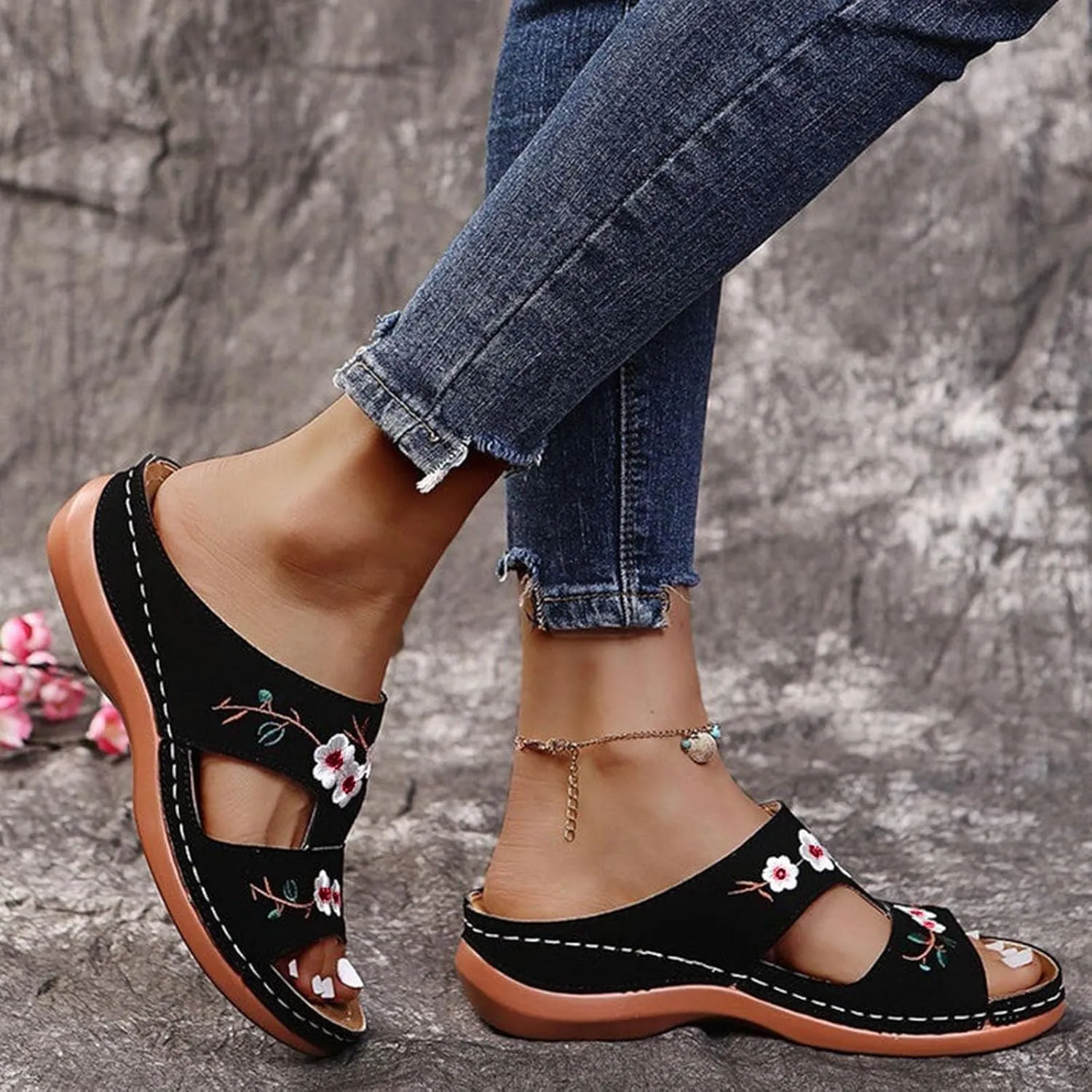 Orthopedic Sandals for Women, Women Dressy Summer Embroidery Wedge Comfy Sandals Plantar Fasciitis Arch Support Sandals