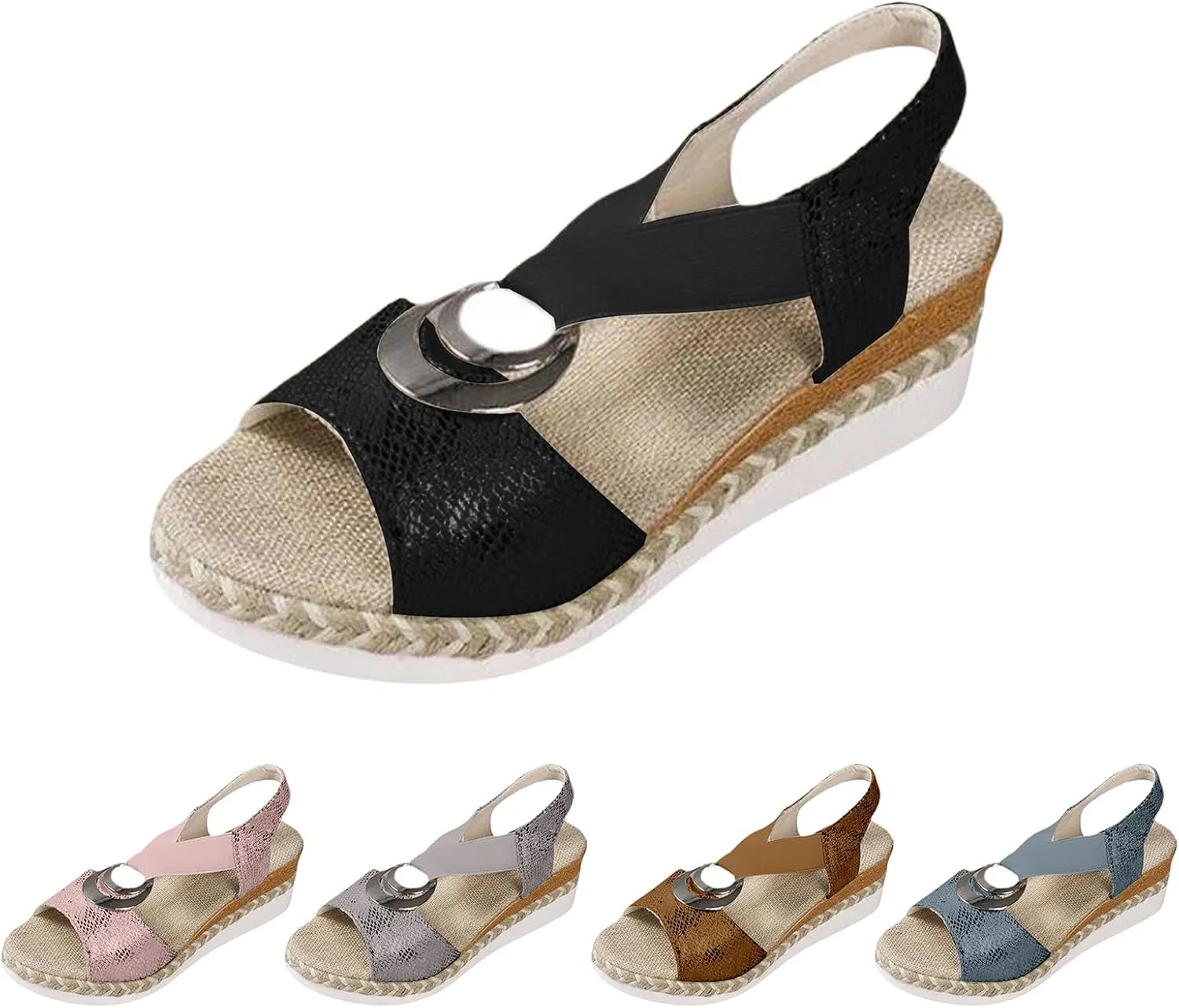 Orthopedic Wedge Sandals for Women Open Toe Ankle Strap Sandals Arch Support Espadrilles Wedges Sandal Comfortable Dressy Summer Shoes Fashion Casual Beach Sandal with Metal Buckle