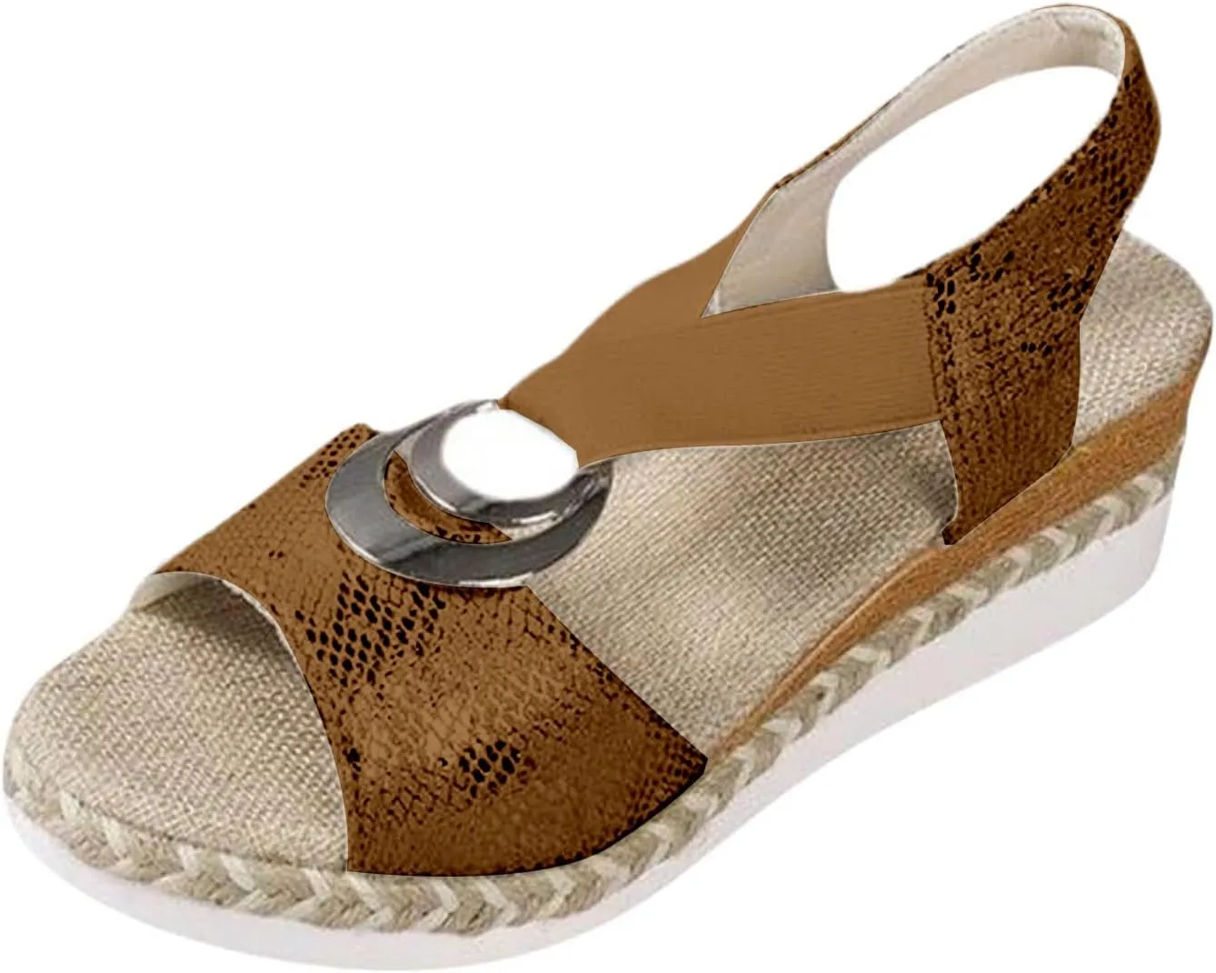 Orthopedic Wedge Sandals for Women Open Toe Ankle Strap Sandals Arch Support Espadrilles Wedges Sandal Comfortable Dressy Summer Shoes Fashion Casual Beach Sandal with Metal Buckle