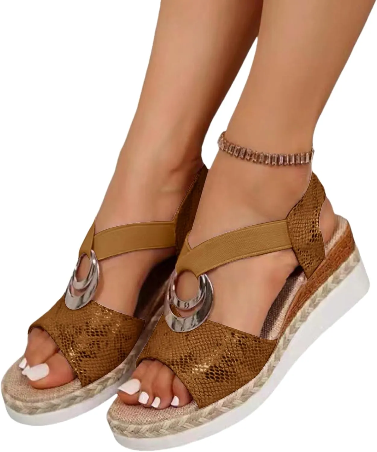 Orthopedic Wedge Sandals for Women Open Toe Ankle Strap Sandals Arch Support Espadrilles Wedges Sandal Comfortable Dressy Summer Shoes Fashion Casual Beach Sandal with Metal Buckle