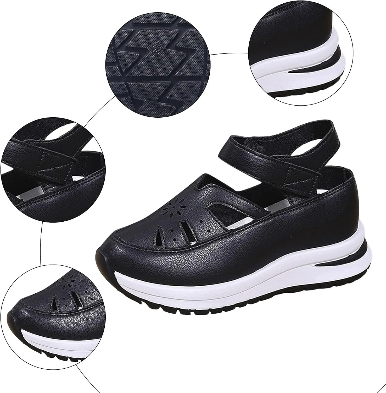 Orthopedic Wedge Sandals for Women Summer Dressy Closed Toe Ankle Strap Platform Sneakers Cutout Low Wedges Slip on Sandals Comfortable Outdoor Shoes 