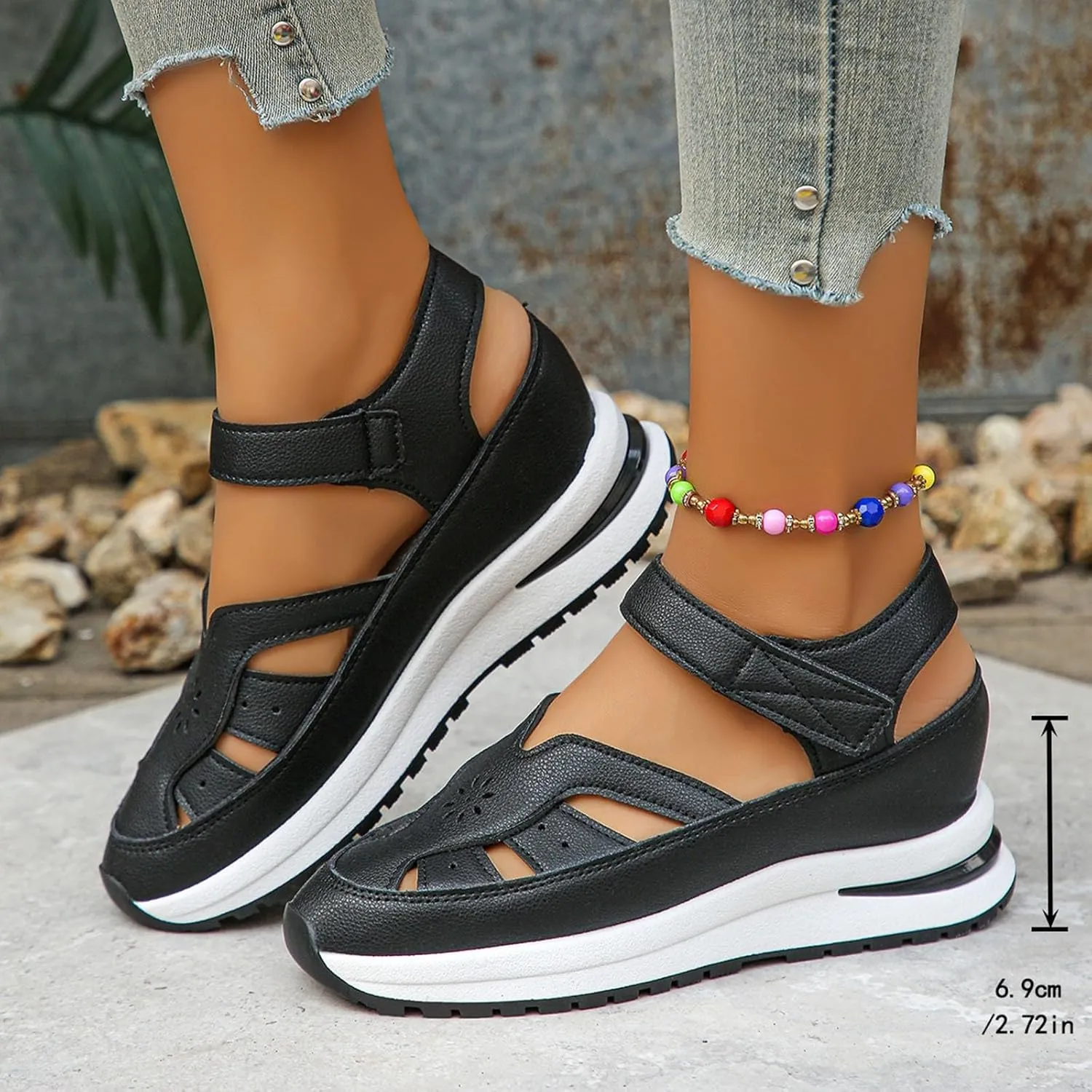 Orthopedic Wedge Sandals for Women Summer Dressy Closed Toe Ankle Strap Platform Sneakers Cutout Low Wedges Slip on Sandals Comfortable Outdoor Shoes 