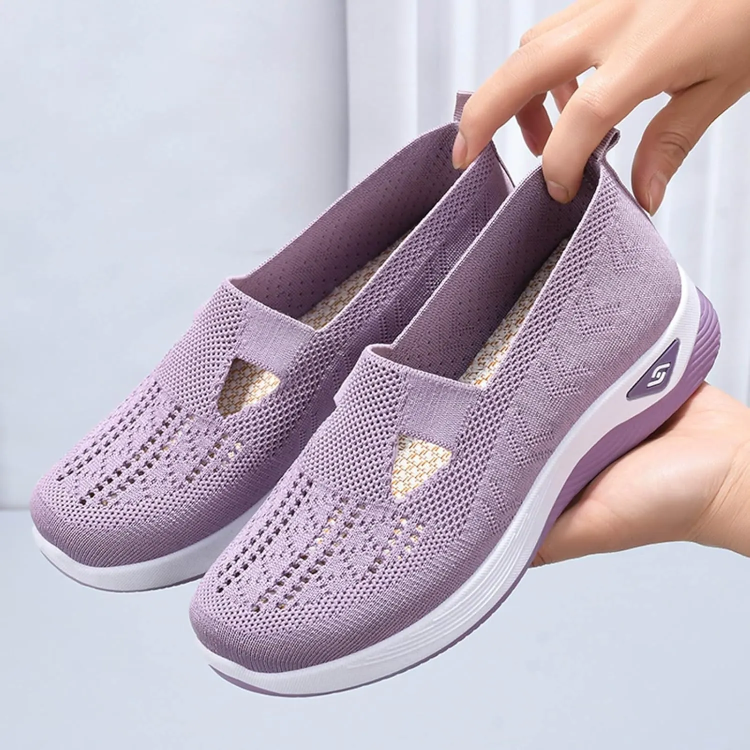 Orthowalkway Womens Shoes, Women's Comfortable Breathable Knitted Sneakers, Orthopedic Slip-On Lightweight Shoes