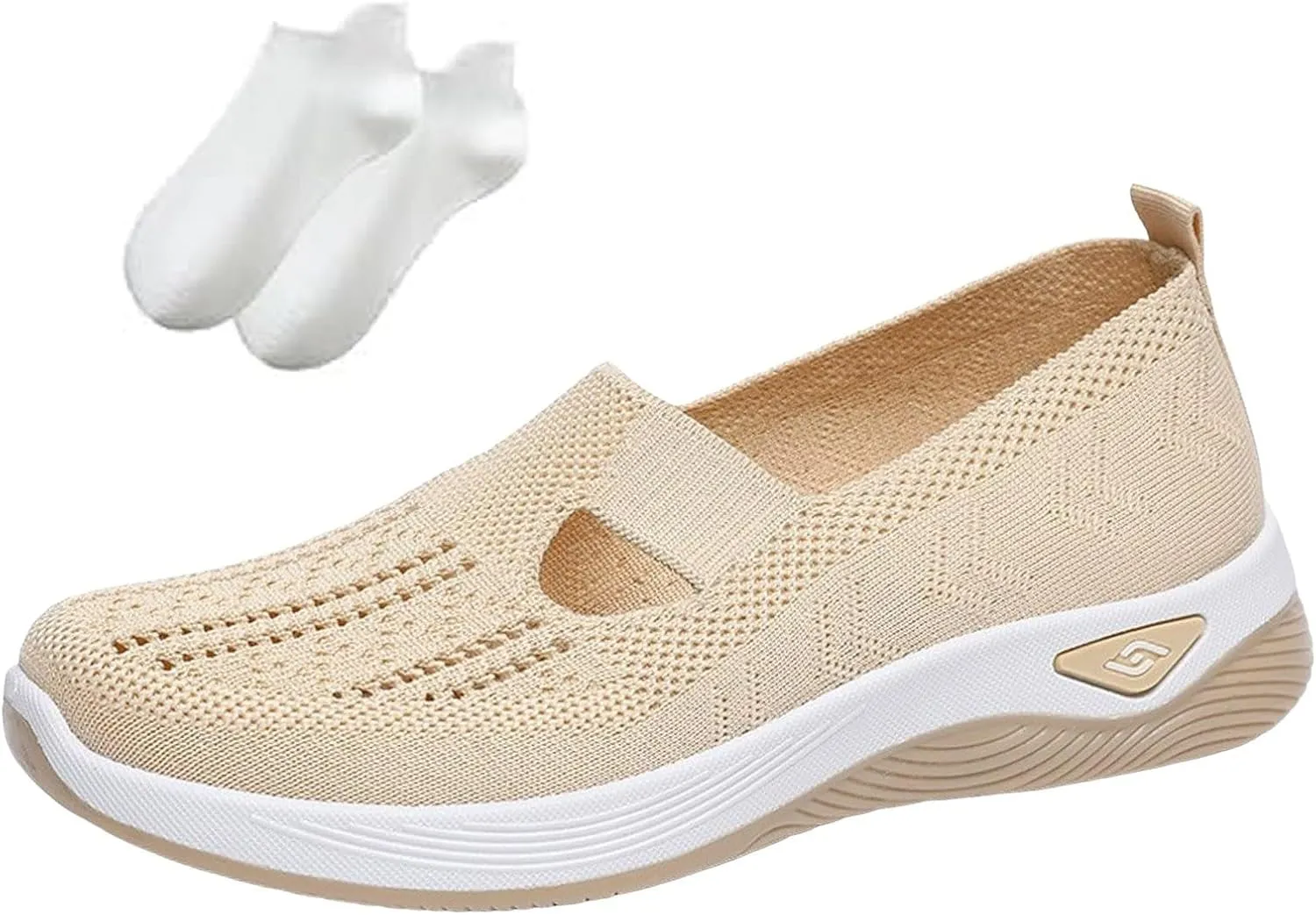 Orthowalkway Womens Sneakers, Women's Comfortable Breathable Knitted Sneakers, Orthopedic Slip-On Lightweight Flat Soft Shoes