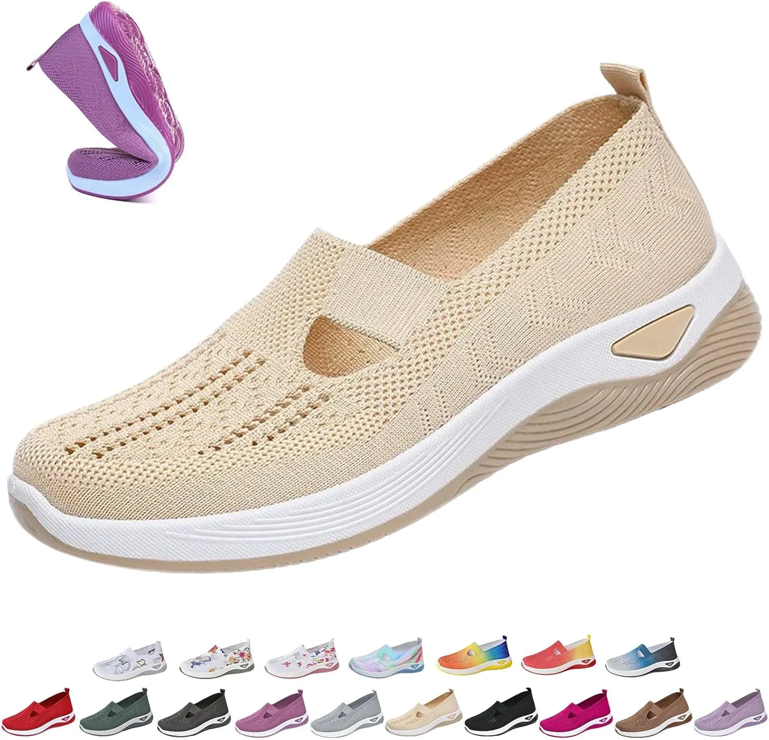 Orthowalkway Womens Walking Shoes, Women's Comfortable Breathable Slip-on Knitted Orthopedic Sneakers