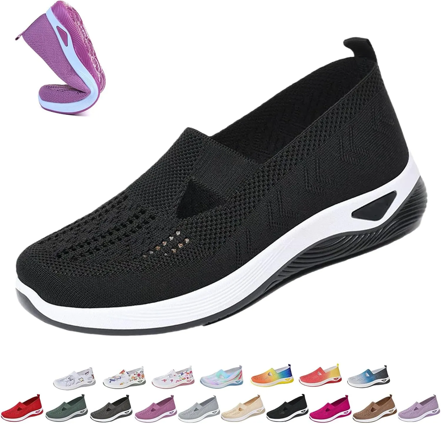 Orthowalkway Womens Walking Shoes, Women's Comfortable Breathable Slip-on Knitted Orthopedic Sneakers