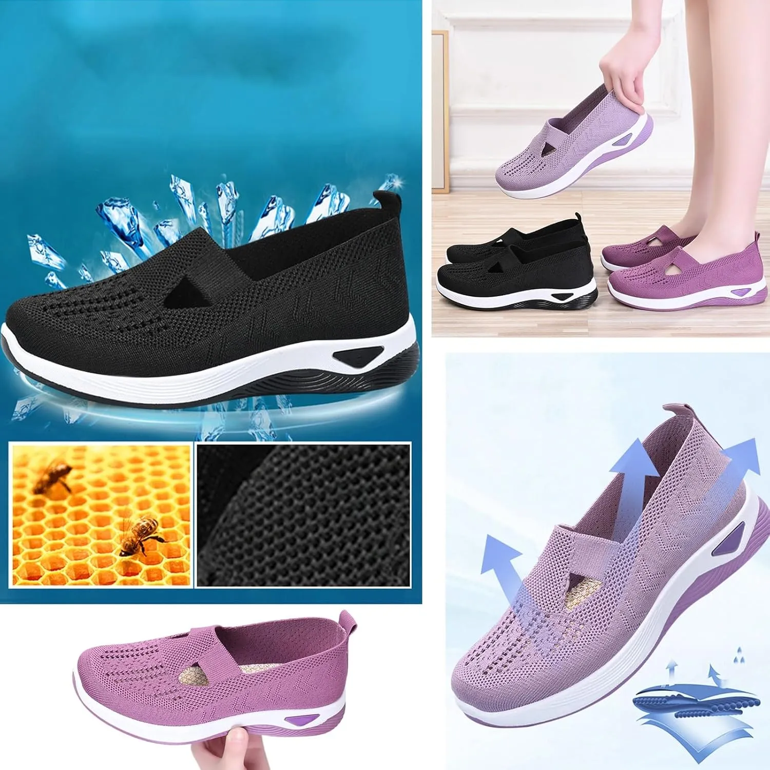 Orthowalkway Womens Walking Shoes, Women's Comfortable Breathable Slip-on Knitted Orthopedic Sneakers