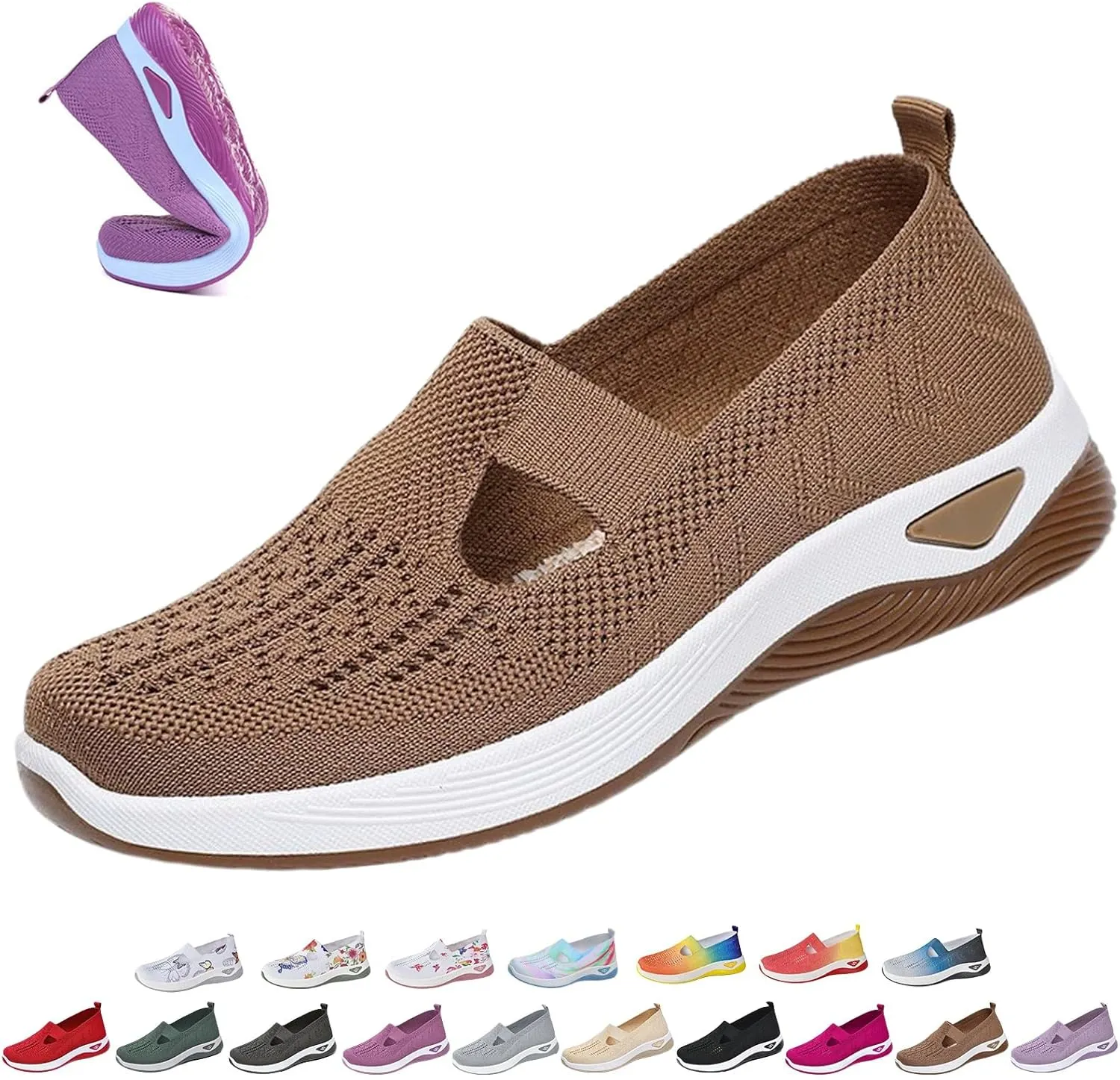 Orthowalkway Womens Walking Shoes, Women's Comfortable Breathable Slip-on Knitted Orthopedic Sneakers