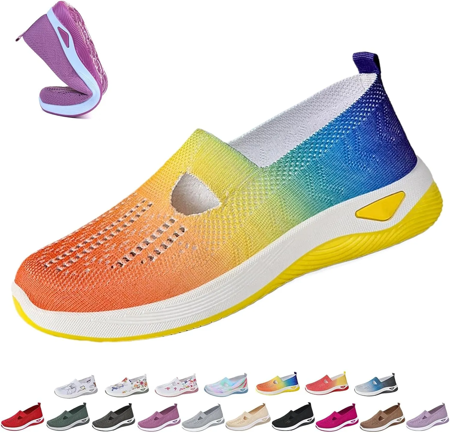 Orthowalkway Womens Walking Shoes, Women's Comfortable Breathable Slip-on Knitted Orthopedic Sneakers