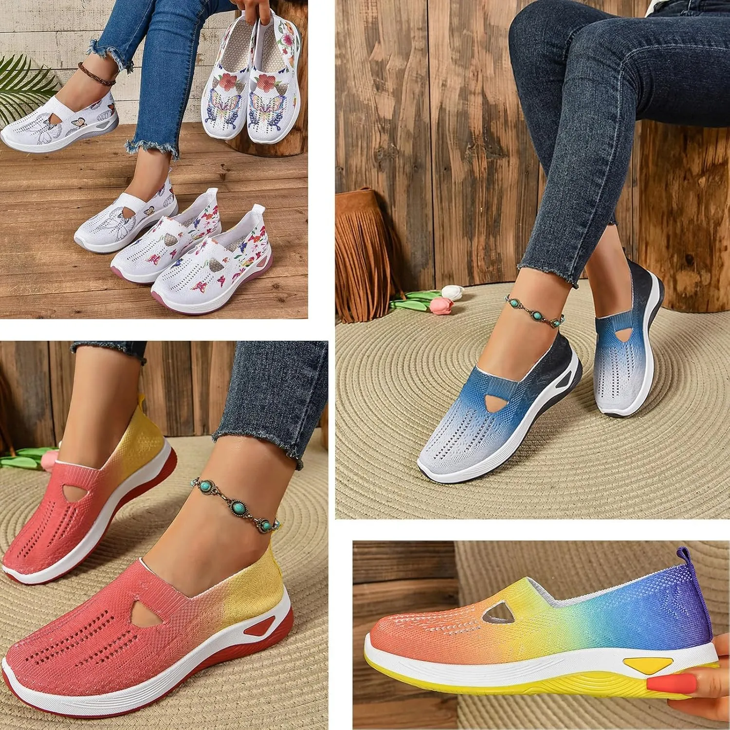 Orthowalkway Womens Walking Shoes, Women's Comfortable Breathable Slip-on Knitted Orthopedic Sneakers
