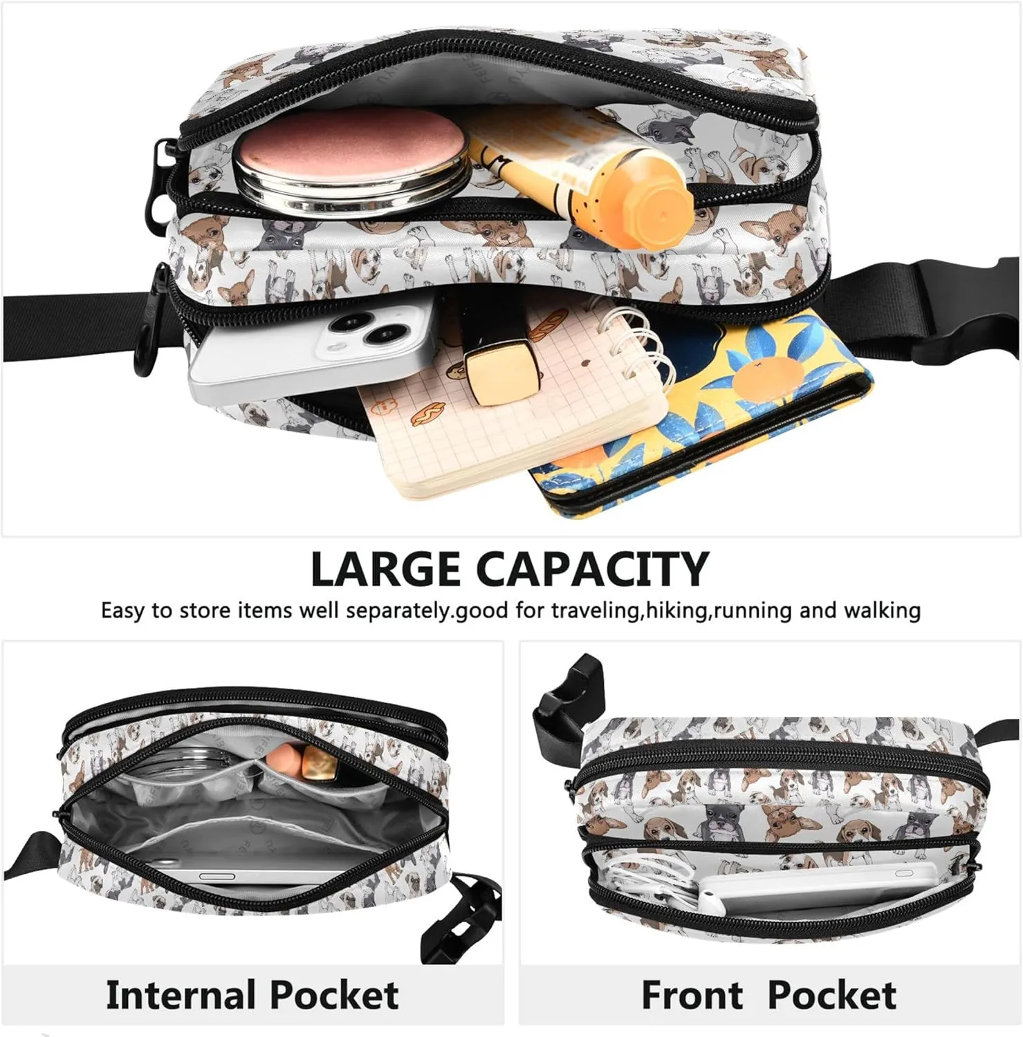 Personalized Cartoon Dog Puppies Fanny Pack for Women Hip Bag Belt Pouch Waterproof Colorful Waist Pouch for Women