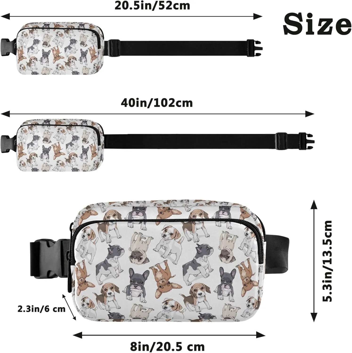 Personalized Cartoon Dog Puppies Fanny Pack for Women Hip Bag Belt Pouch Waterproof Colorful Waist Pouch for Women