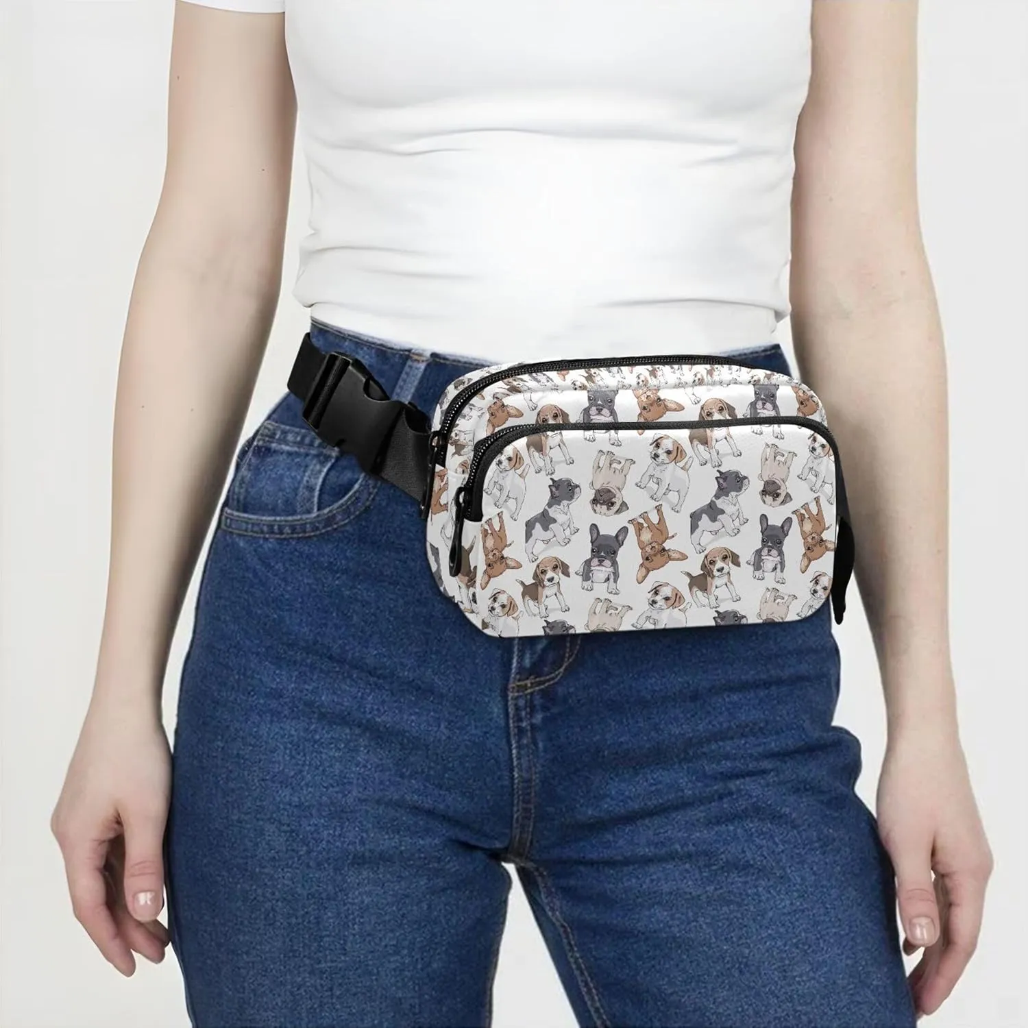 Personalized Cartoon Dog Puppies Fanny Pack for Women Hip Bag Belt Pouch Waterproof Colorful Waist Pouch for Women