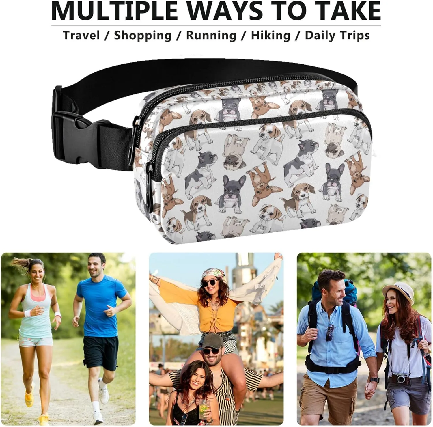 Personalized Cartoon Dog Puppies Fanny Pack for Women Hip Bag Belt Pouch Waterproof Colorful Waist Pouch for Women