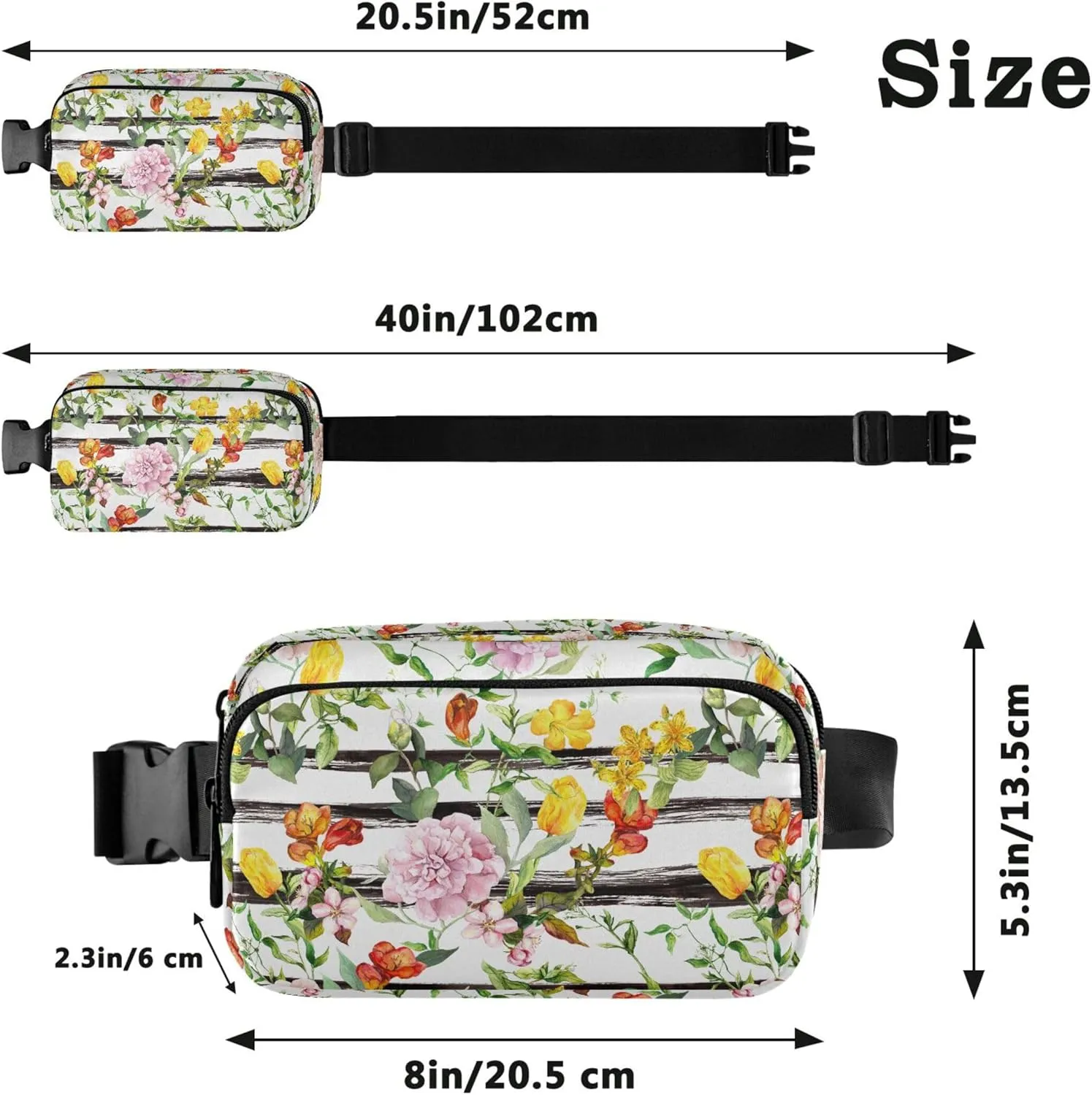 Personalized Colorful Butterfly Flower Stripes Fanny Packs for Women Large Hip Belt Bag Waterproof Flower Crossbody Waist Pack