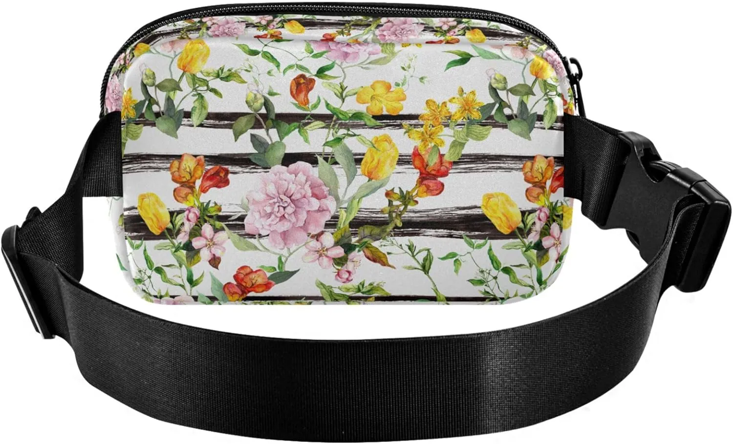 Personalized Colorful Butterfly Flower Stripes Fanny Packs for Women Large Hip Belt Bag Waterproof Flower Crossbody Waist Pack