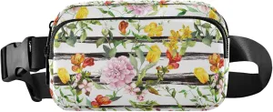 Personalized Colorful Butterfly Flower Stripes Fanny Packs for Women Large Hip Belt Bag Waterproof Flower Crossbody Waist Pack