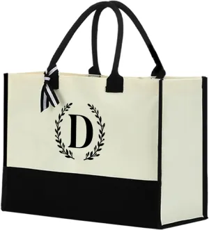 Personalized Tote Bag, Monogrammed Gifts for Women Bride Initial Reusable Grocery Bags for Wedding Bridal Shower