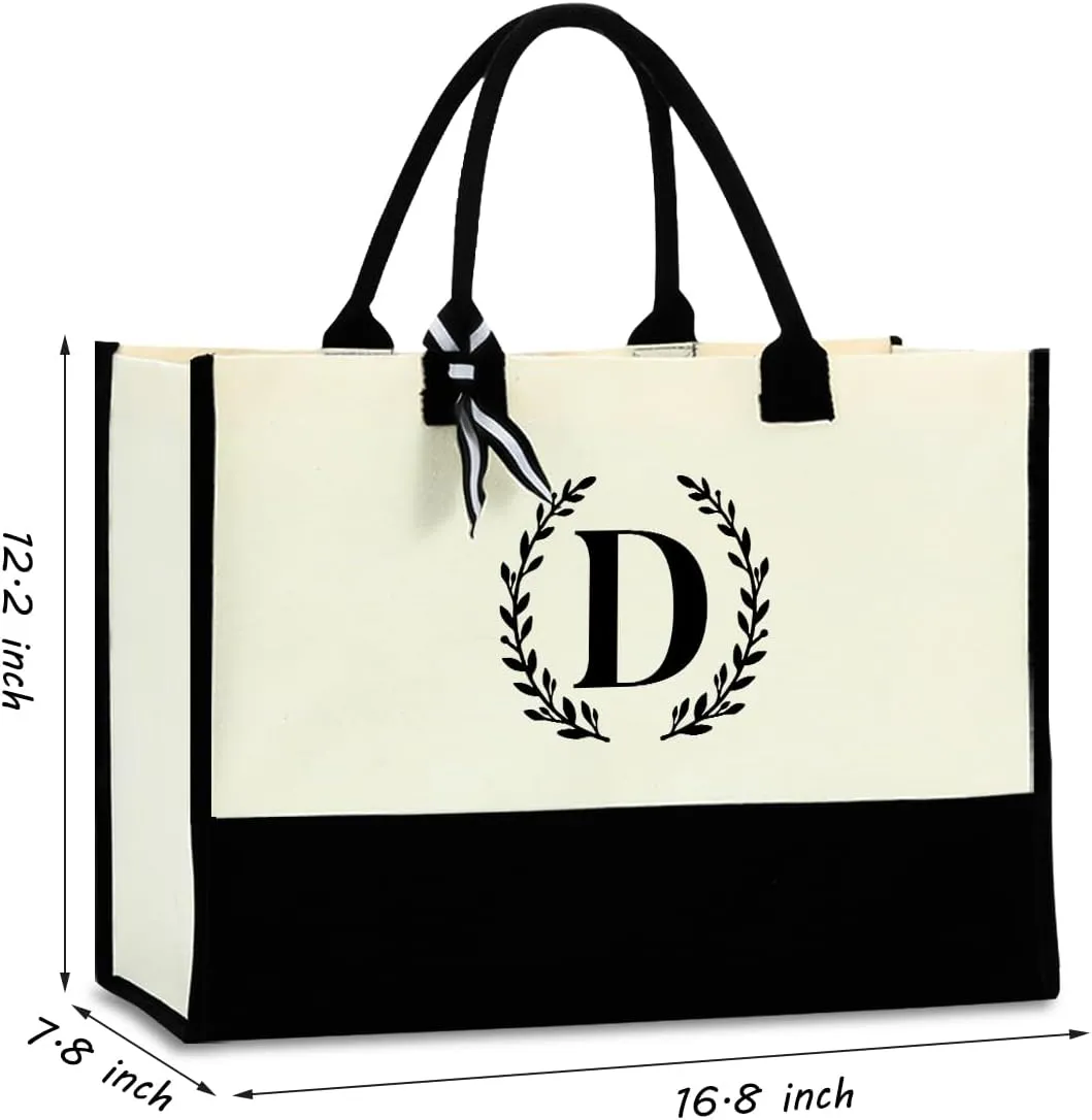 Personalized Tote Bag, Monogrammed Gifts for Women Bride Initial Reusable Grocery Bags for Wedding Bridal Shower
