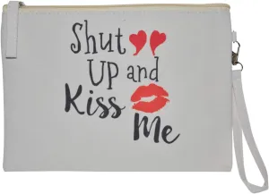 Popfizzy Cosmetic Bag with Sayings - Large Funny Makeup Bags - Womens Gift Makeup Bags with Quotes - Cute Storage Bag for Travel - Funny Pack for Women (Shut up and Kiss Me)