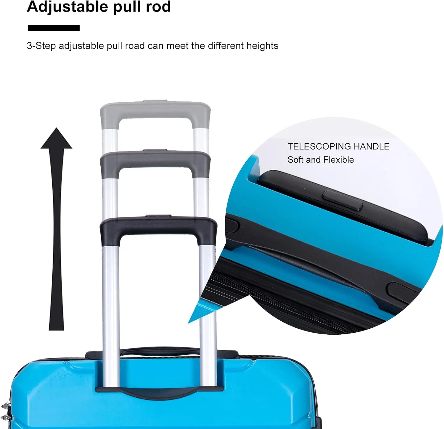 pouseayar Hardshell Suitcase Spinner Wheels PP Luggage Sets Lightweight Suitcase With TSA Lock,3-Piece Set (20/24/28),Light Blue