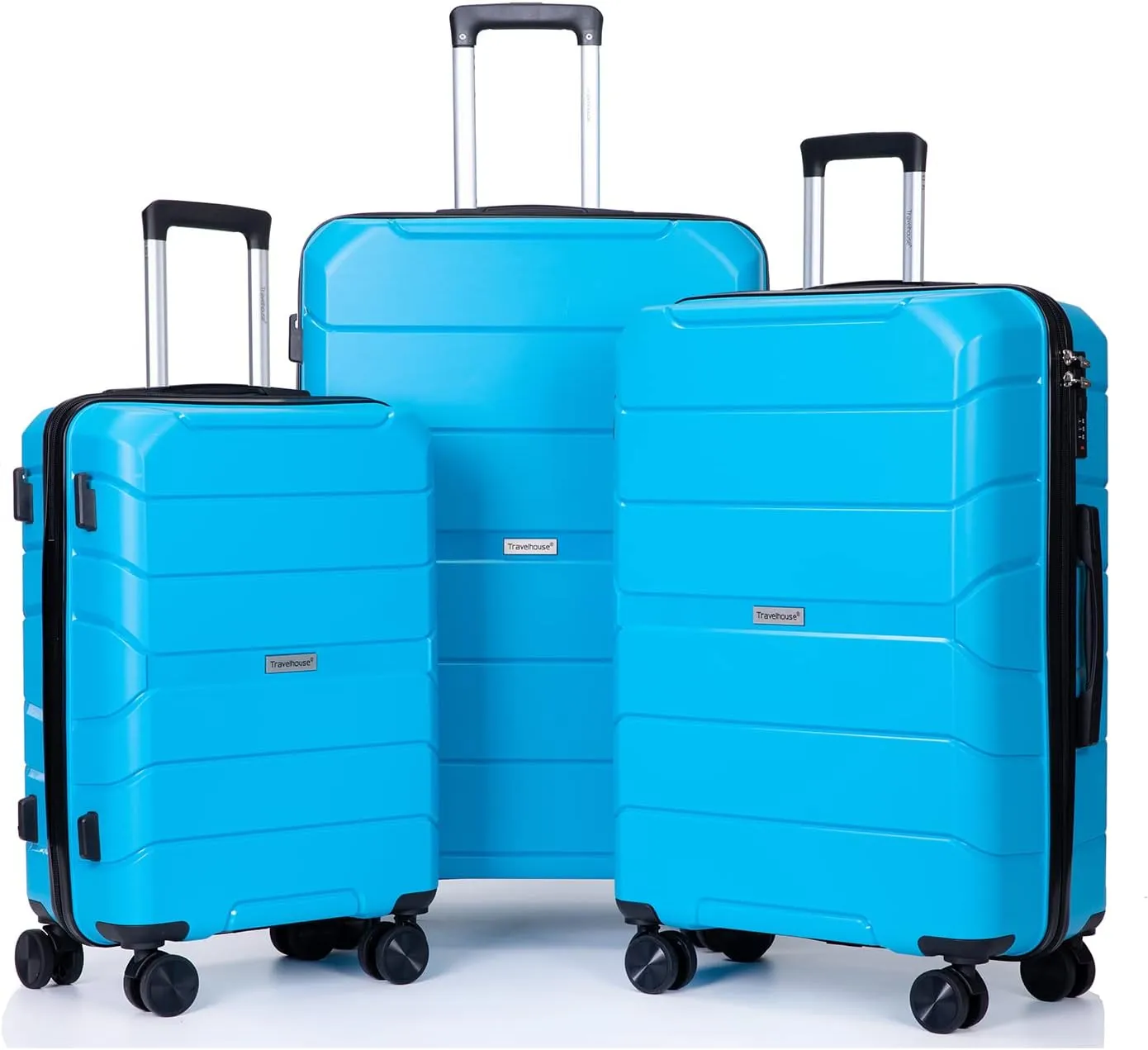pouseayar Hardshell Suitcase Spinner Wheels PP Luggage Sets Lightweight Suitcase With TSA Lock,3-Piece Set (20/24/28),Light Blue
