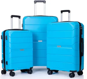 pouseayar Hardshell Suitcase Spinner Wheels PP Luggage Sets Lightweight Suitcase With TSA Lock,3-Piece Set (20/24/28),Light Blue
