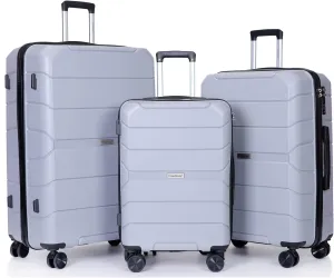 pouseayar Hardshell Suitcase Spinner Wheels PP Luggage Sets Lightweight Suitcase with TSA Lock,3-Piece Set (20/24/28),Silver